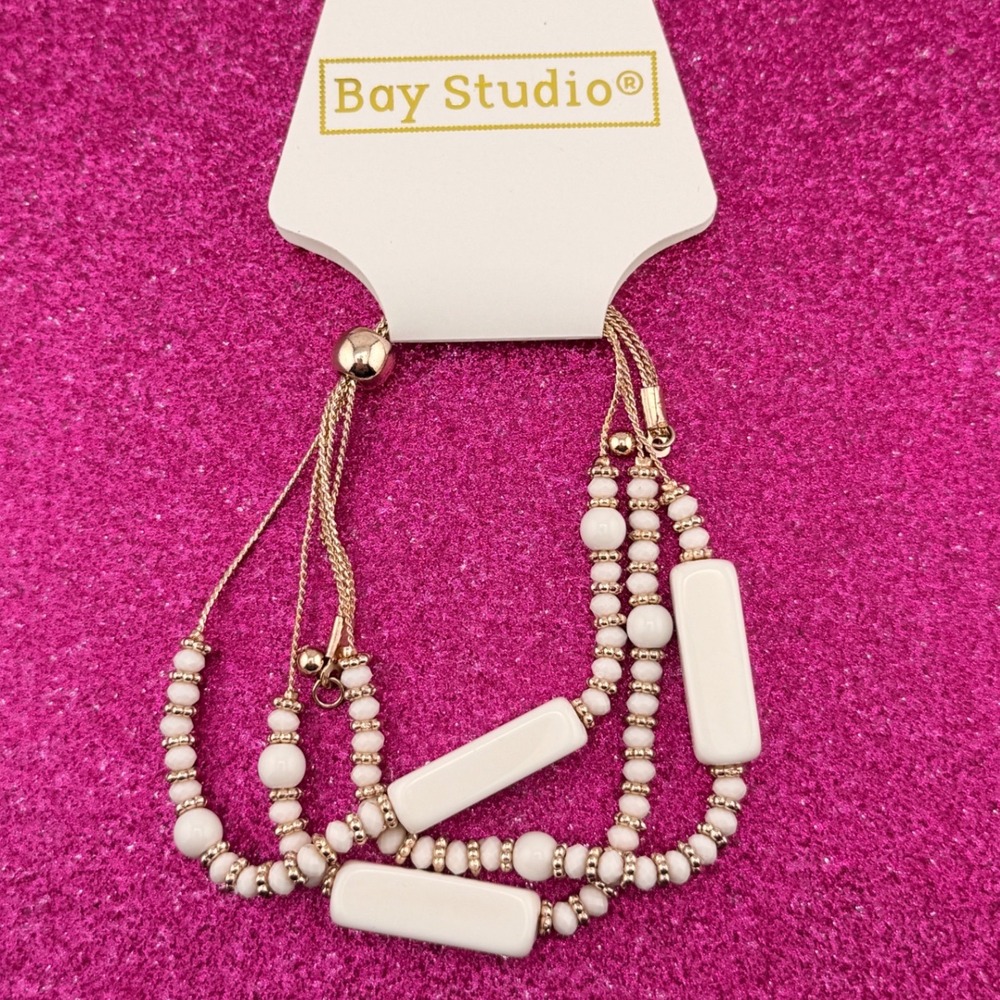 Bay Studio Womens White Gold Multi Strand Beaded Bolo Bracelet B00351BLL NEW